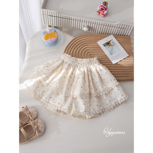 Girls' Floral Shorts Korean Style Lace Trim Casual 2026 New Baby Hot Summer Skirt Pants