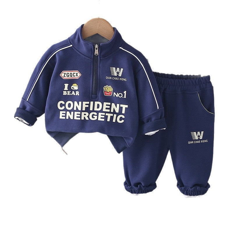 Boys' Spring and Autumn Outfit 2026 New Fashionable Children's Motorcycle Jacket Sweatshirt Korean Style Casual Long Pants Two-Piece Set Trendy
