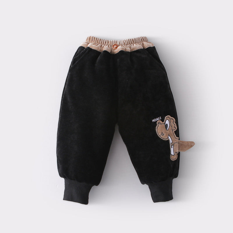 Boys New Warm Cotton Baby Cartoon Thickened Casual Children Winter Stylish Dinosaur Pants Trendy