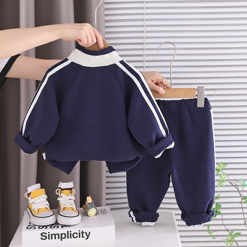 Boys' Stylish Outfit 2025 Spring and Autumn New Fashionable Baby Korean Style Cartoon Dog Patch Sports Two-Piece Set