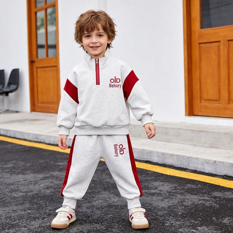 Boys' Outfit 2026 New Style Children's Spring and Autumn Stylish Half-Zip Sports Two-Piece Set for Trendy Babies