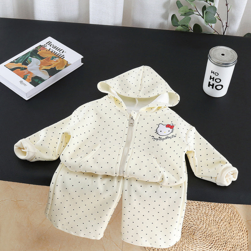 Girls' Two-Piece Outfit 2026 New Fashionable Children's Clothing Autumn Baby Polka Dot Cartoon Set Wholesale