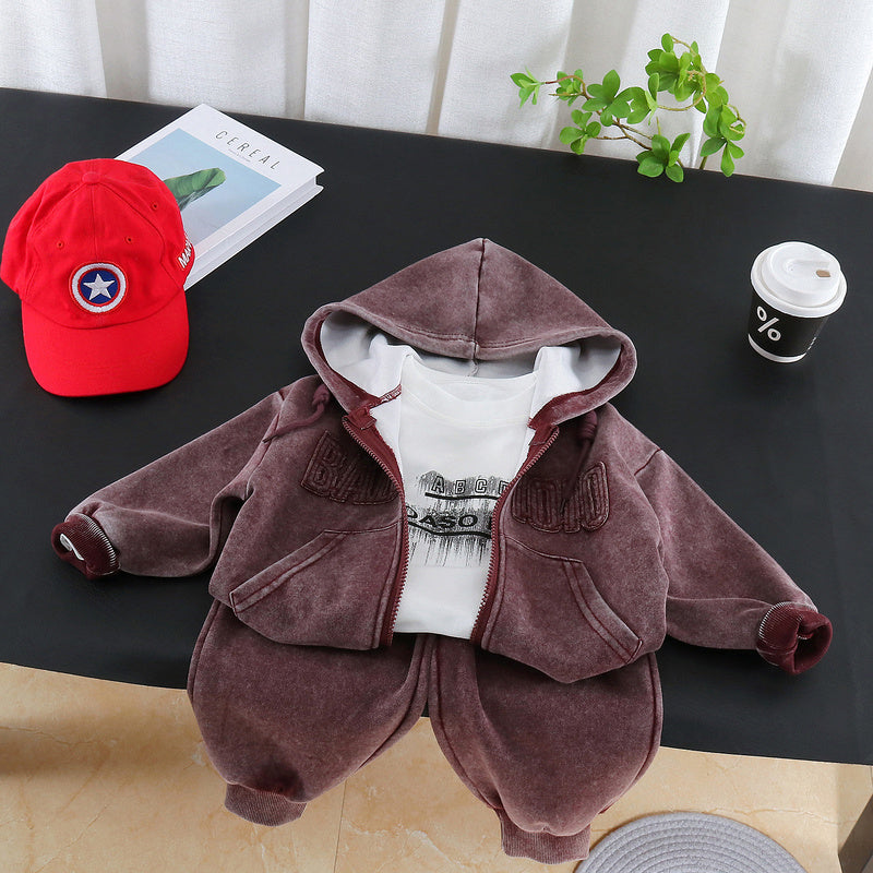 Boys' Outfit 2026 New Stylish Spring and Autumn Three-Piece Set for Young Boys with Letter Hoodie Trendy