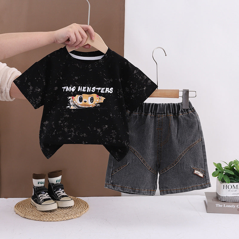 Children's Summer Short-Sleeve Jeans Set 2026 New Model Boys' Thin Casual Stylish Toddler Two-Piece Outfit
