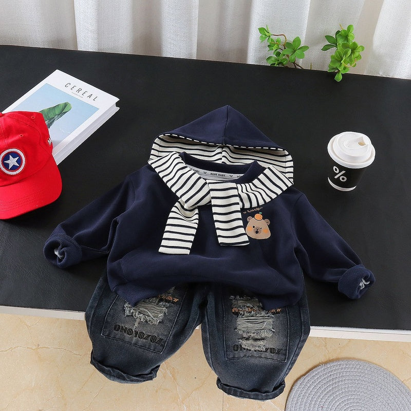 Korean-style fashionable clothing little trendy children's clothes for boys, 1-year-old baby spring and autumn shawl hoodie set