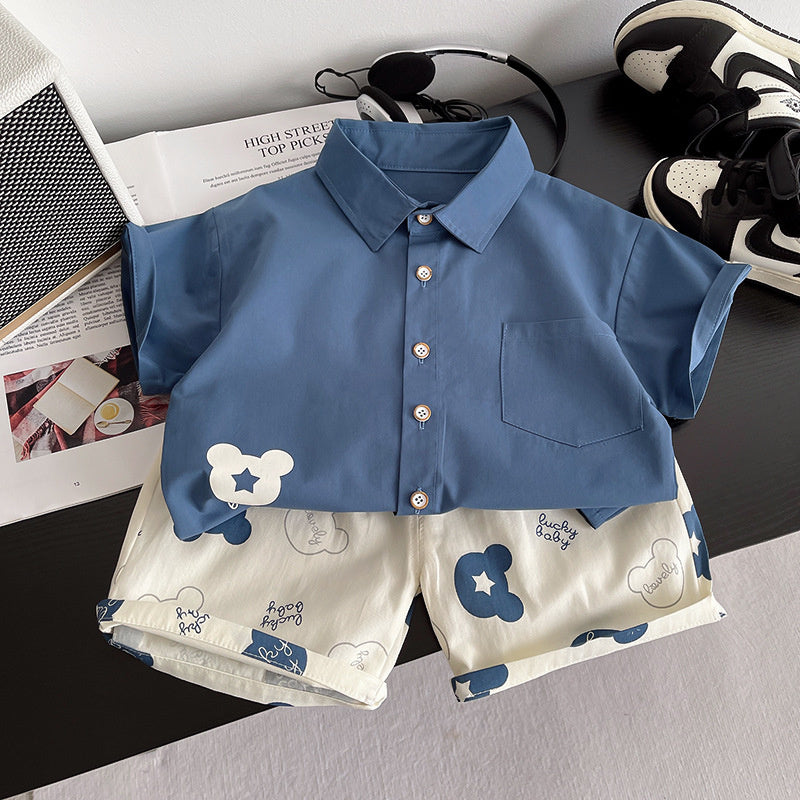 Boys' Summer Short-Sleeve Outfit 2026 New Fashionable Two-Piece Set Baby Cartoon Dinosaur Bear Clothes Children's Wear