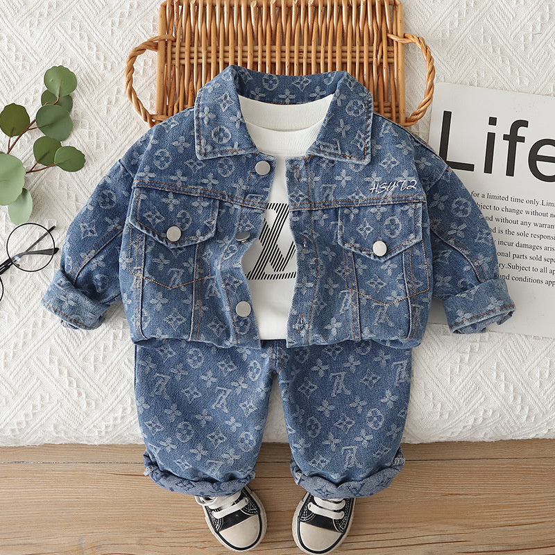 Boys' Outfit 2026 New Fashionable Spring Autumn Clothes for Babies Cool and Stylish Denim Jacket Three-Piece Set Wholesale