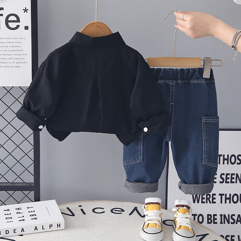 Baby boy outfit, boys' suit for ages 1-3, stylish toddler clothing, spring and autumn letter color block three-piece set