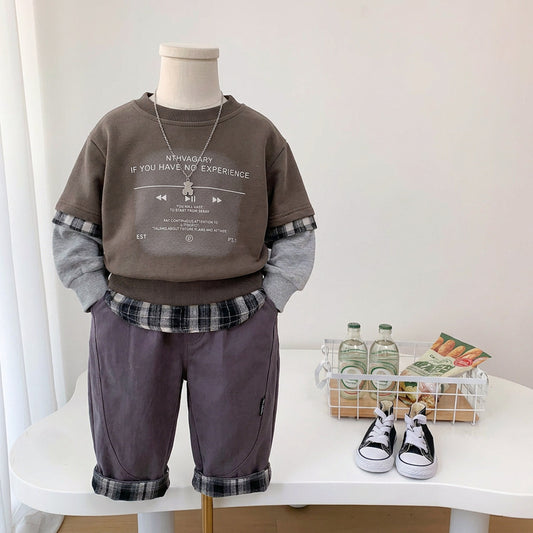 Boys' outfit, sporty fashionable, stylish spring autumn two-piece set with printed sweatshirt for toddlers and children