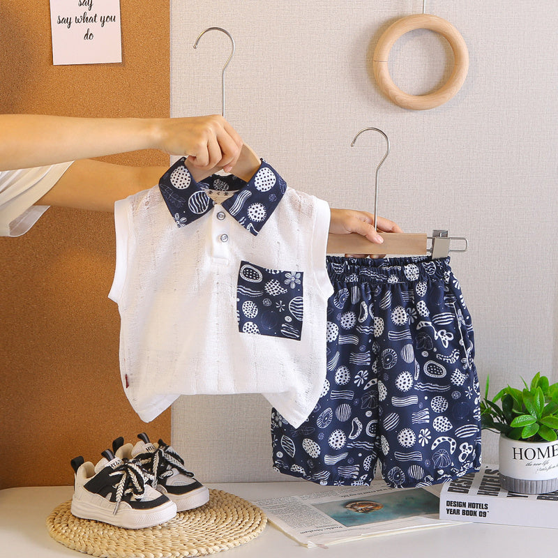 Boys' Vest 2026 New Trendy Children's Thin Summer Outfit Hollow Sleeveless Two-Piece Set