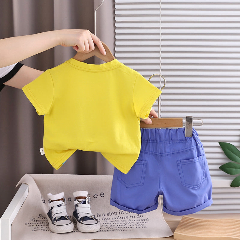 Boys' Summer Outfit 2026 New Fashionable Children's Short Sleeve Thin Cartoon Two-Piece Set Trendy Wholesale
