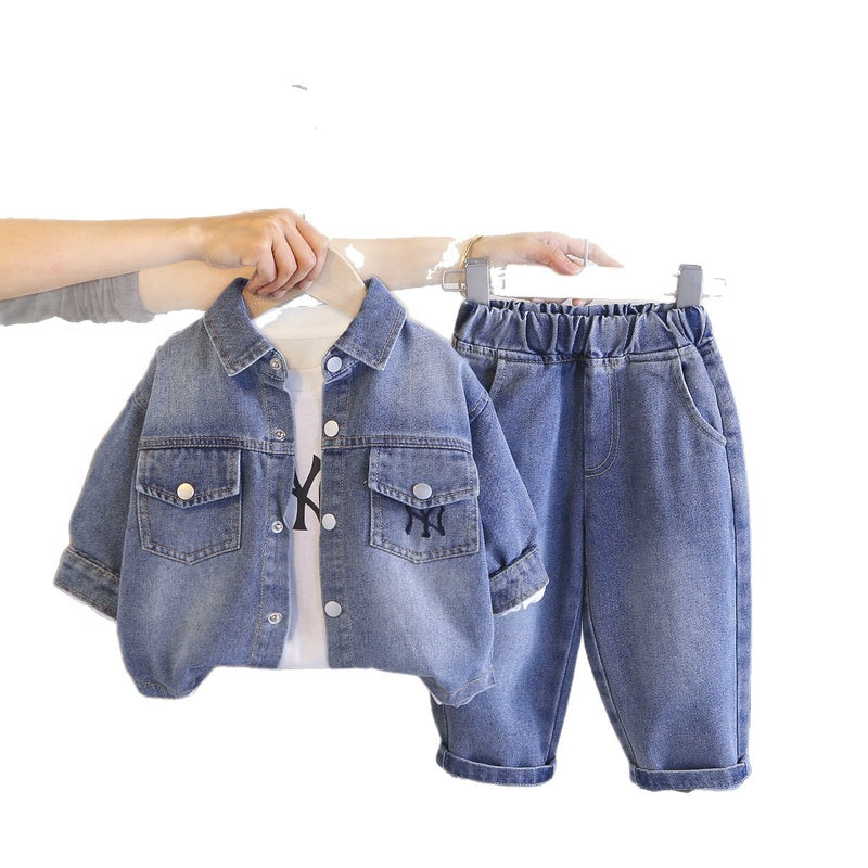 Outfit 2026 New Fashionable Infant Boys' Spring and Autumn Long-Sleeve Denim Jacket Three-Piece Set