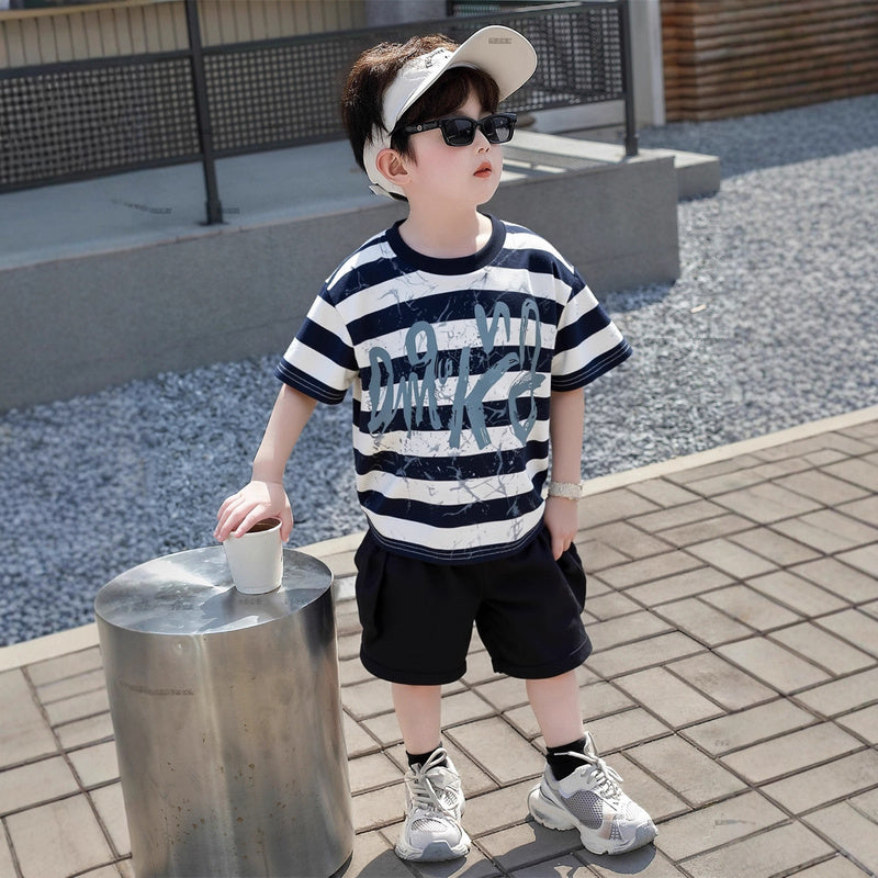 Boys' Outfit, Children's Short-Sleeve Set, 2026 New Fashionable Thin Casual Baby Summer Two-Piece Set