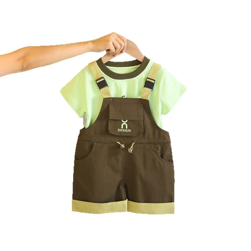 Summer Outfit 2026 New Style Baby Short-Sleeve Sports Children's Cargo Overalls Two-Piece Set Boys' Clothing