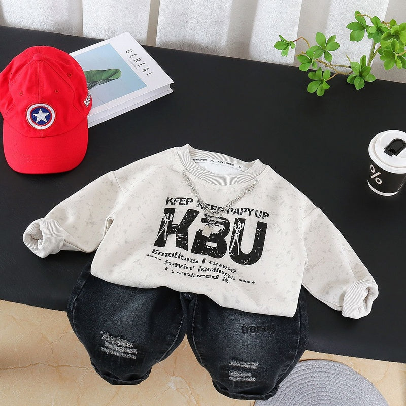 Boys' Spring and Autumn Outfit 2026 New Fashionable Infant Children's Clothing Baby Casual Long Sleeve Two-Piece Set with Chain