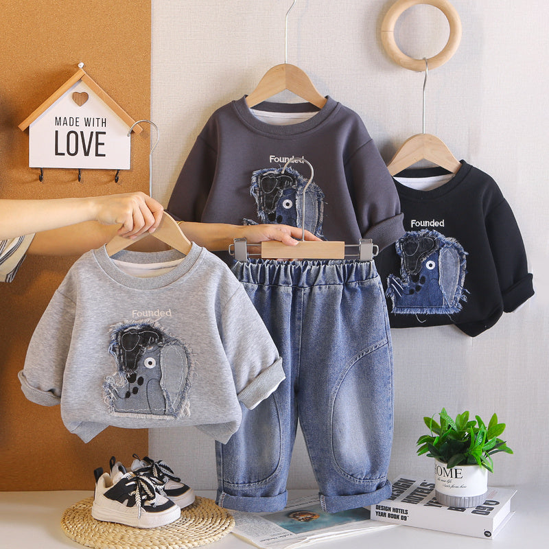 Boys' Spring Autumn Outfit 2026 New Stylish Children's Clothing Baby Patch Cartoon Clothes for Boys Trendy and Fashionable
