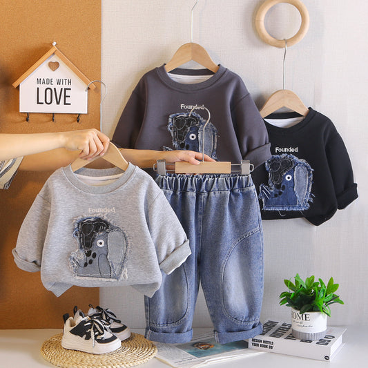 Boys' Spring Autumn Outfit 2026 New Stylish Children's Clothing Baby Patch Cartoon Clothes for Boys Trendy and Fashionable