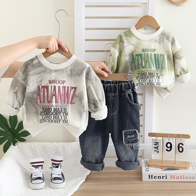 and Autumn Tie-Dye Sweatshirt Long Sleeve Set 2026 New Children's Two-Piece Outfit Boys' Spring Fashion