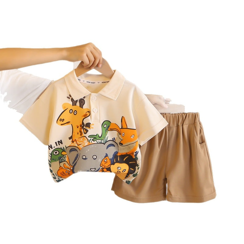 Boys' Outfit 2026 New Style Baby Clothes Cartoon Animal Short Sleeve Summer Two-Piece Set Trendy