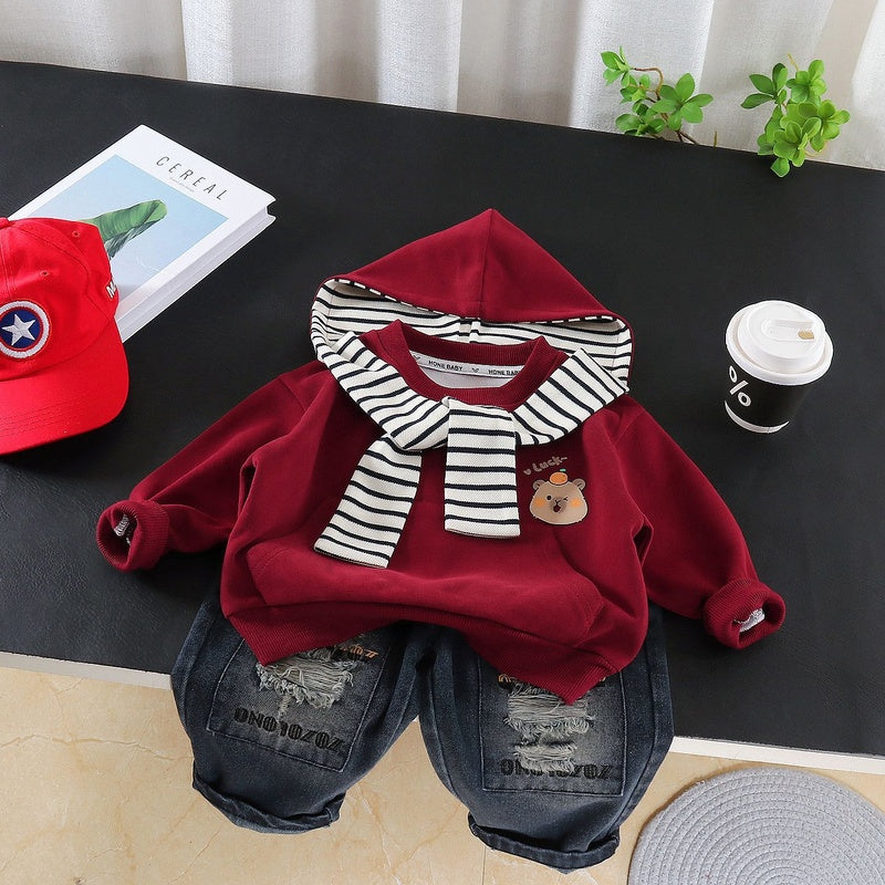 Korean-style fashionable clothing little trendy children's clothes for boys, 1-year-old baby spring and autumn shawl hoodie set