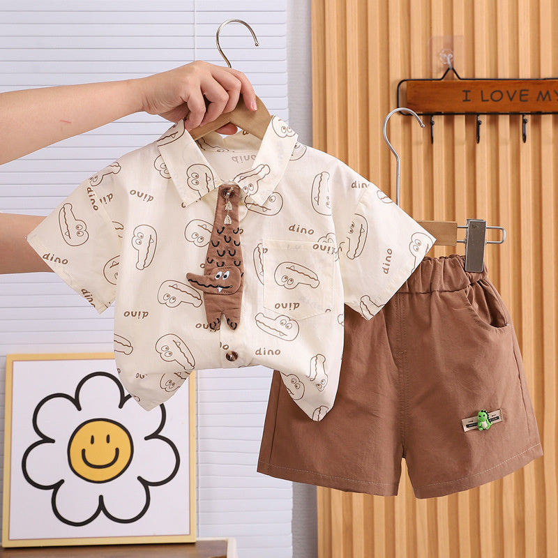 2024 New Boys Short Sleeve Set Two-Piece Fashionable Baby Summer Shirt Children's Trendy Wholesale
