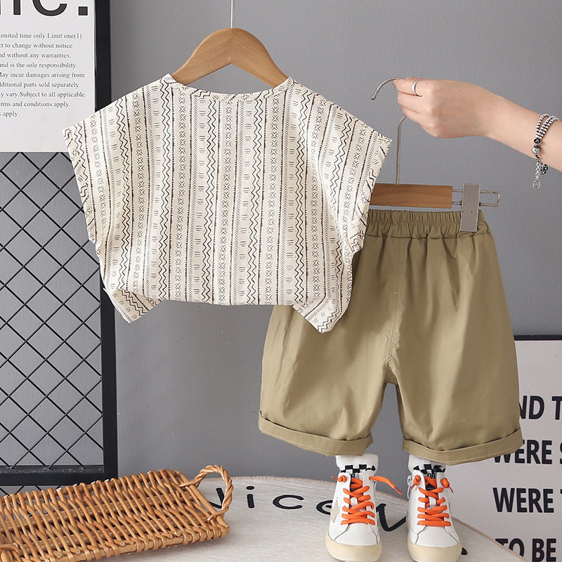 Baby Summer 2026 New Fashionable Children's Thin Cardigan Cotton Short-Sleeve Shorts Two-Piece Set Trendy