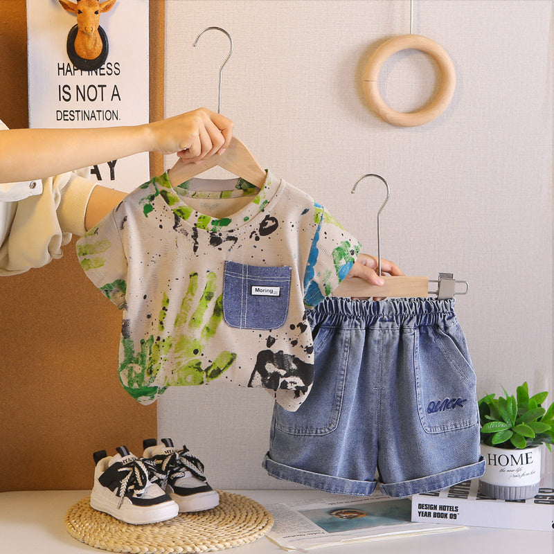 Outfit Children's Boys' Printed Pattern Short Sleeve Clothes 2026 New Baby Summer Two-Piece Trendy Set