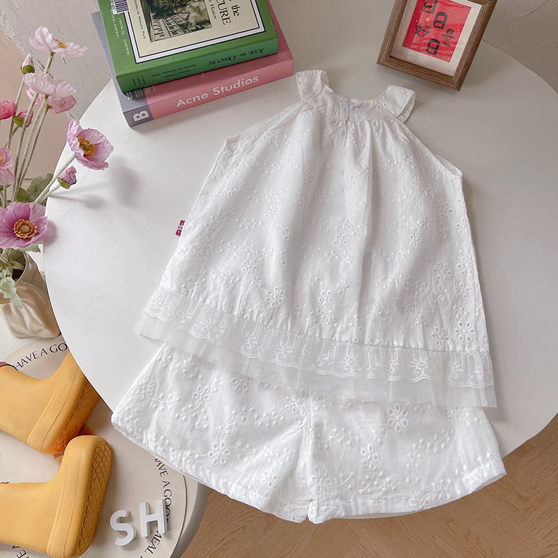 Stylish summer outfits baby girls aged 1-3 years, 5-piece set, infant girls' halter neck jacquard clothing, trendy clothes for toddlers