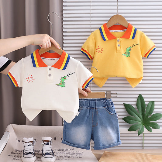 Boys' Outfit 2026 New Style Baby Summer Thin Clothes Trendy Children's Little Dinosaur Short Sleeve Two-Piece Set