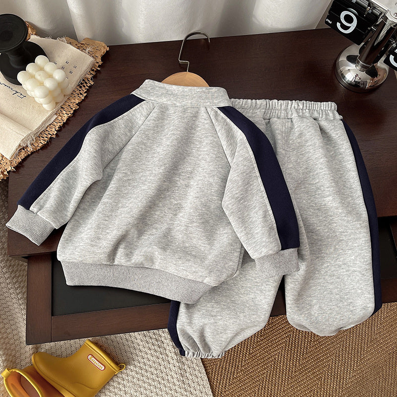 2025 Spring New Color Block Letter Sweatshirt Baby Boys Sports Pants Two-Piece Set One Piece Dropshipping