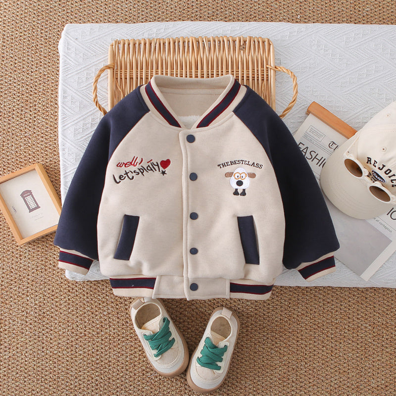 Boys' Fleece-Lined Thickened 3D Puppy 2025 New Winter Children's Baseball Jacket Warm Cotton Coat