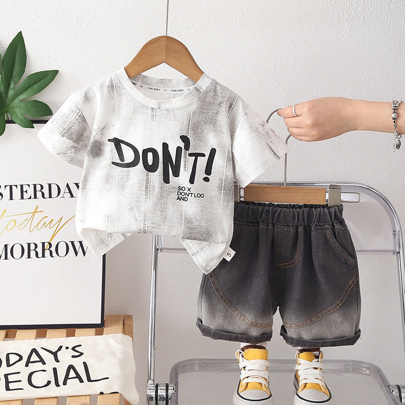 Boys' Summer Outfit 2026 New Fashionable Baby Toddler Casual Thin Short Sleeve Shorts Two-Piece Set Trendy
