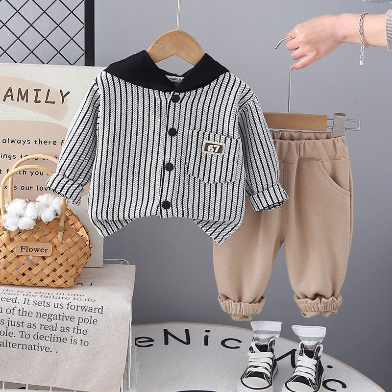 Korean Style Children's Jacket New Boys' Vertical Striped Hoodie 2025 Spring and Autumn Fashionable Long Sleeve Boys Wholesale