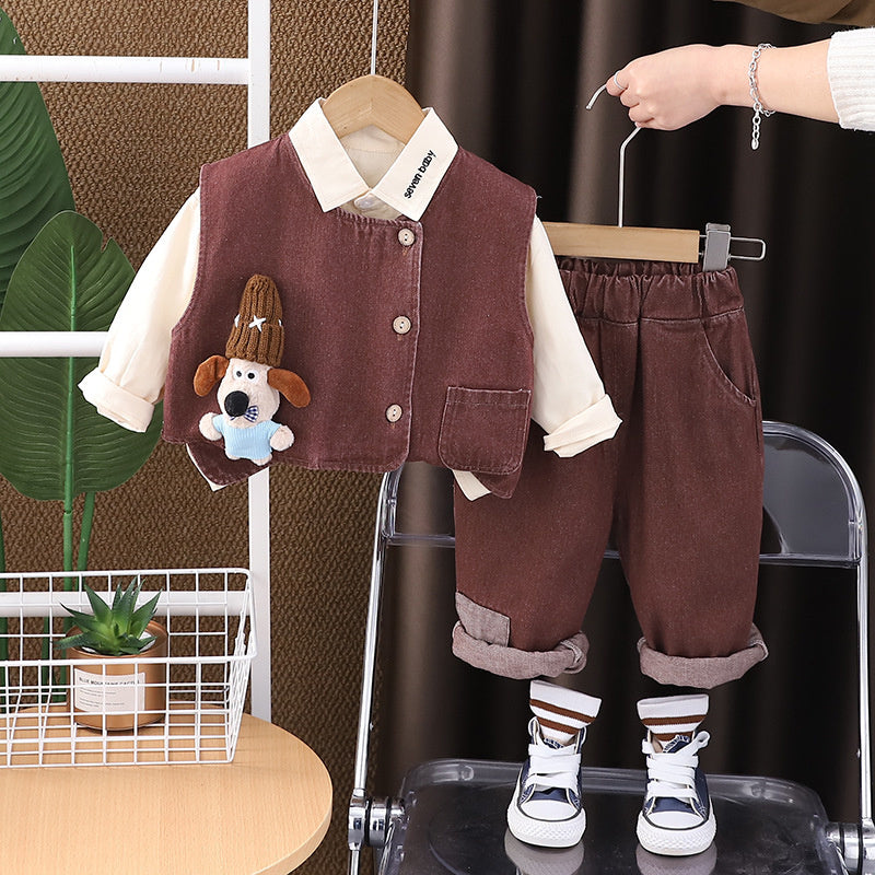 Children's Outfit Boys' Stylish Baby Doll Workwear Three-Piece Set Spring and Autumn Infant Toddler Clothing Trendy