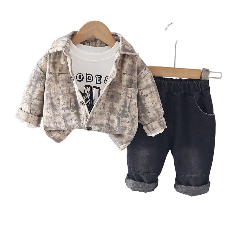 Boys' Outfit 2026 New Fashionable Baby Sports Cardigan Jacket Three-Piece Set Infant Children's Spring and Autumn Clothing