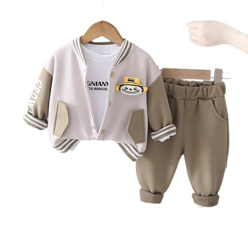 Boys' Spring Outfit 2026 New Trendy Stylish Baby Spring-Autumn Fashionable Three-Piece Set with 3D Dolls for Infants and Toddlers