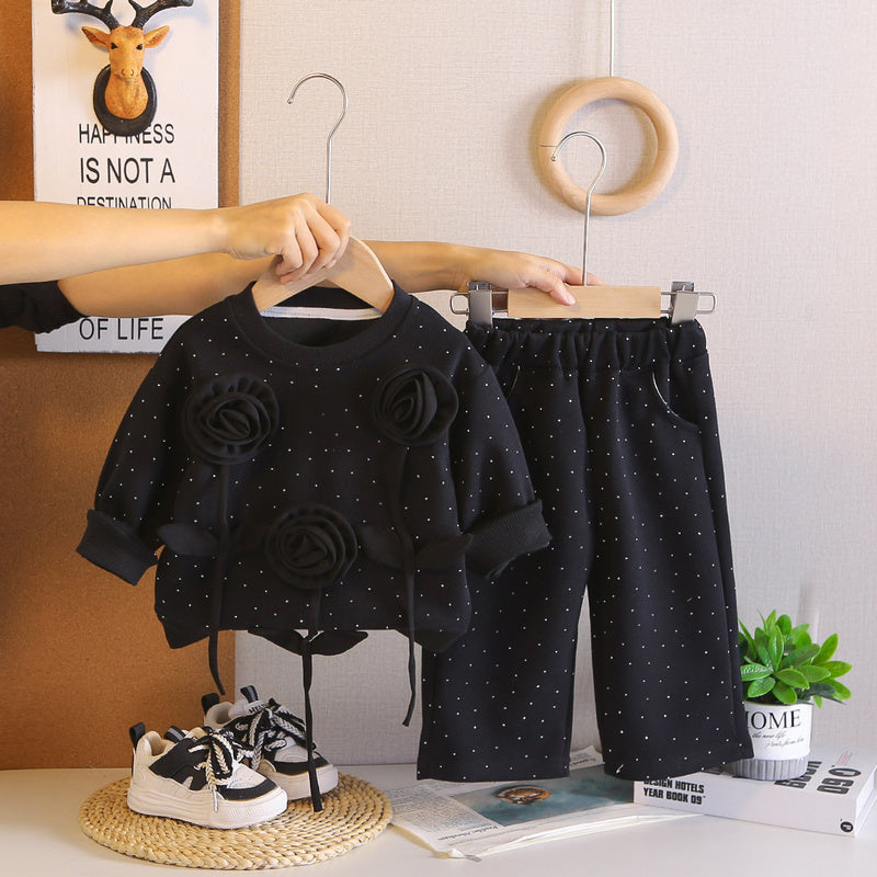 Baby girl's stylish and fashionable spring/autumn outfit, 2-piece children's clothing for 1-year-old girls, spring long-sleeve floral set
