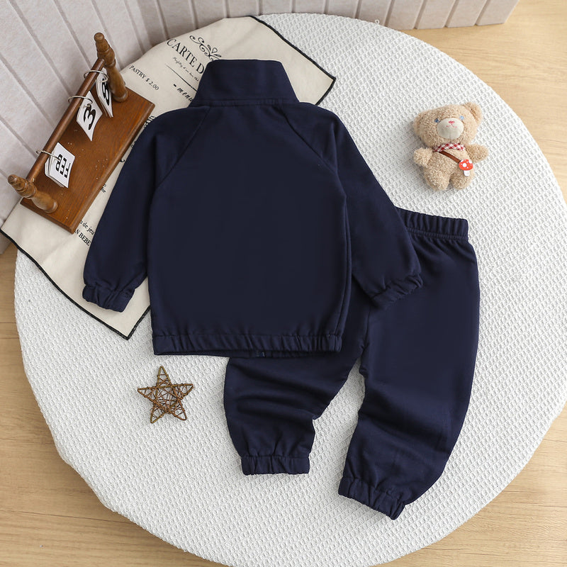 Spring and Autumn New Bear Embroidery Stand Collar Two-Piece Baby Sports Set Children's Clothing