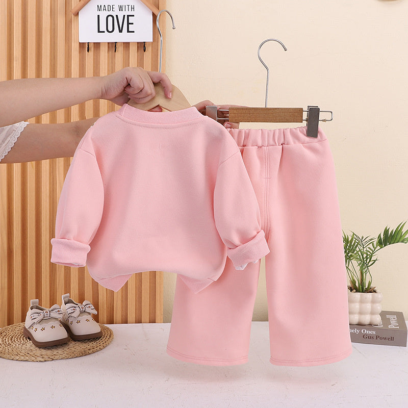 Girls' Spring Autumn Outfit 2026 New Fashionable Infant Clothing for Baby Girls, Faux Vest and Sweatshirt Two-Piece Set Trendy