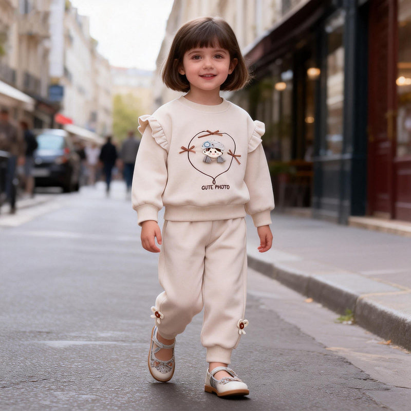 Girls' Outfit 2026 New Fashionable Children's Stylish Baby Girl Spring and Autumn Cute Sweatshirt Two-Piece Set Wholesale