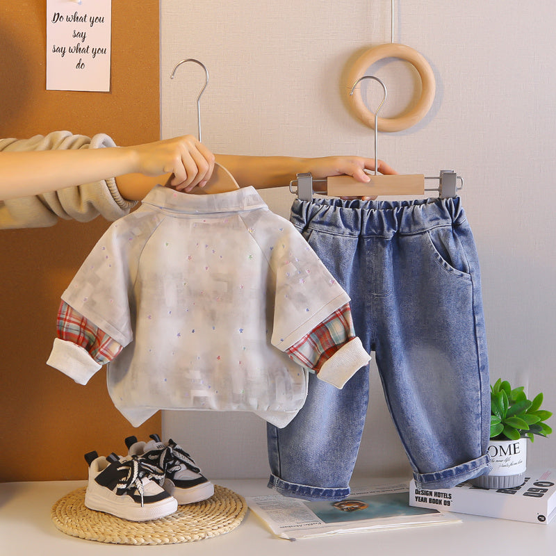 Boys' Outfit 2026 New Fashionable Children's Spring and Autumn Pullover Sweatshirt Two-Piece Set Baby Trendy Clothes