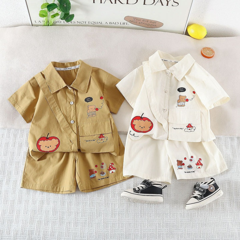 Boys' Summer Outfit 2026 New Cute Persimmon Bear Children's Short Sleeve Clothes Trendy Baby Thin Two-Piece Set