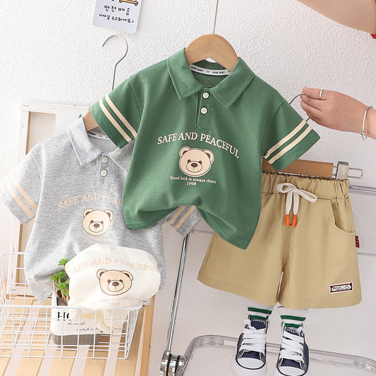 New Summer Short-Sleeve Outfits for Young Children 0-4 Years Old, Polo Shirts, Casual Two-Piece Sets, Wholesale from Foreign Trade Manufacturers