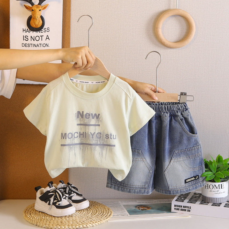 2026 Children's Short Sleeve Set Boys' Summer Loose Casual Two-Piece Outfit Baby Shorts Infant Clothes