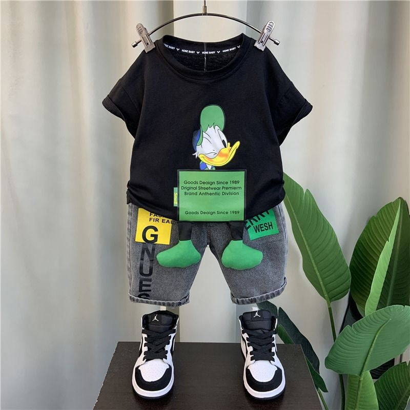Outfit 2024 New Trendy Boys' Internet Celebrity Streetwear Children's Baby Fashion Brand Short Sleeve Summer Clothes