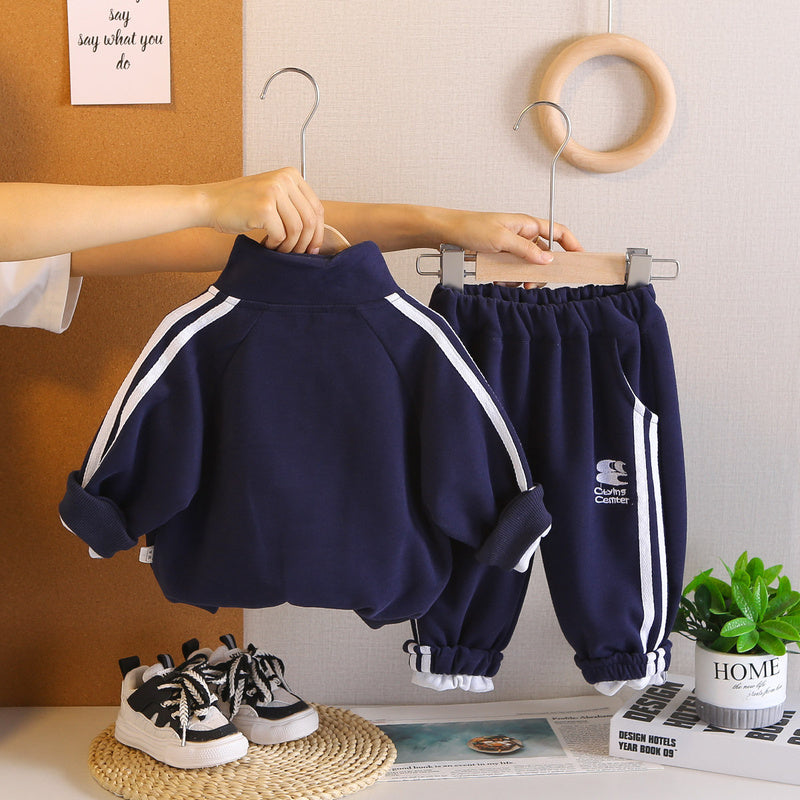 Boys' Autumn Outfit 2025 New Style Children's Long-Sleeve Clothes Stylish Baby Two-Piece Set with Half-Zip Jacket and Crossbody Bag