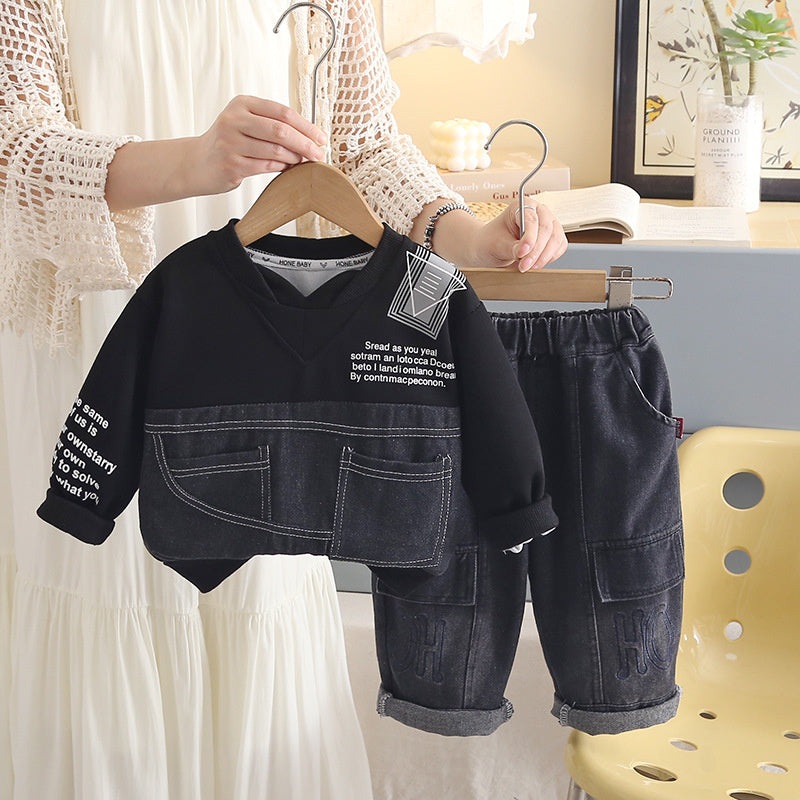 Baby Spring Outfit Set 2026 New Autumn Style for Boys, Stylish Two-Piece Denim Set, Fashionable and Trendy