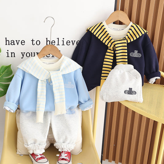 Boys' Outfit, Toddler Baby Spring and Autumn Shawl Two-Piece Set, 2026 New Sweatshirt for 1-3 Year Old Children's Clothing