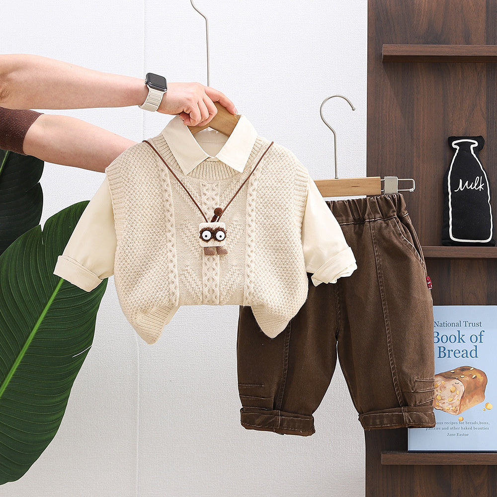 Baby boy spring outfit set, stylish handsome toddlers, 2-piece baby clothing for 1-3 years old, with pendant and sweater, trendy three-piece set