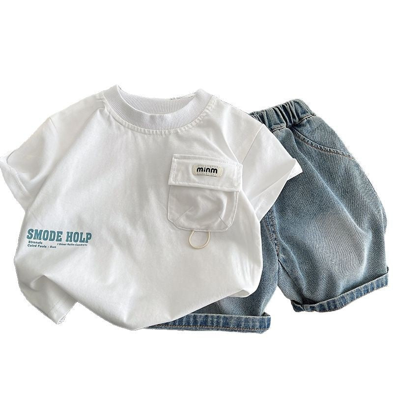 Boys Outfit Letter Pocket Set Baby Summer Sports Children's Clothing Toddler Short Sleeve Stylish 4 Infant 3 Clothes
